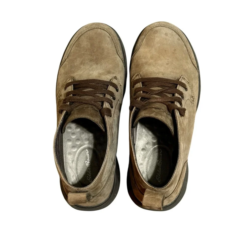 Eddie Bauer Mens Tan Brown Nubuck Leather Chukka Boots Vibram Soles Lace Up Sz 8